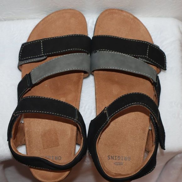 Earth Origins Nubuck Black/Gray Orlene Wide Adjustable Sandals Women's Size 9.5 - Picture 6 of 8
